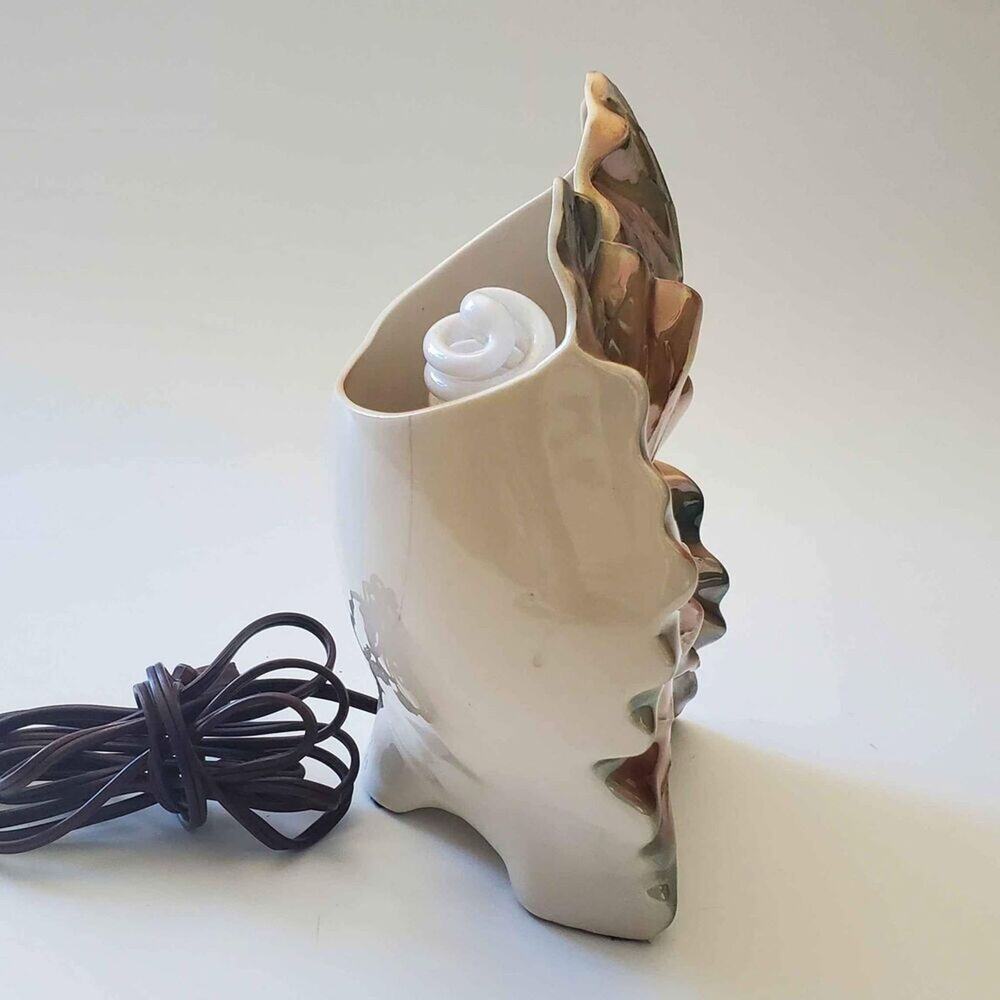 Marcia of California Vintage MCM Porcelain Double Palm Leaf TV Lamp Iridescent - Picture 4 of 11